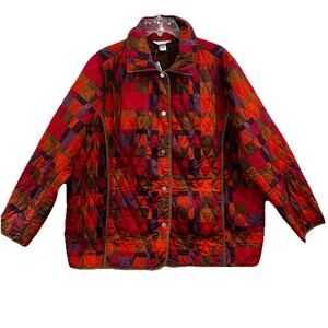 CJ Banks Quilted Jacket Women Plus 2X Light Weight Multicolored Pockets Snaps